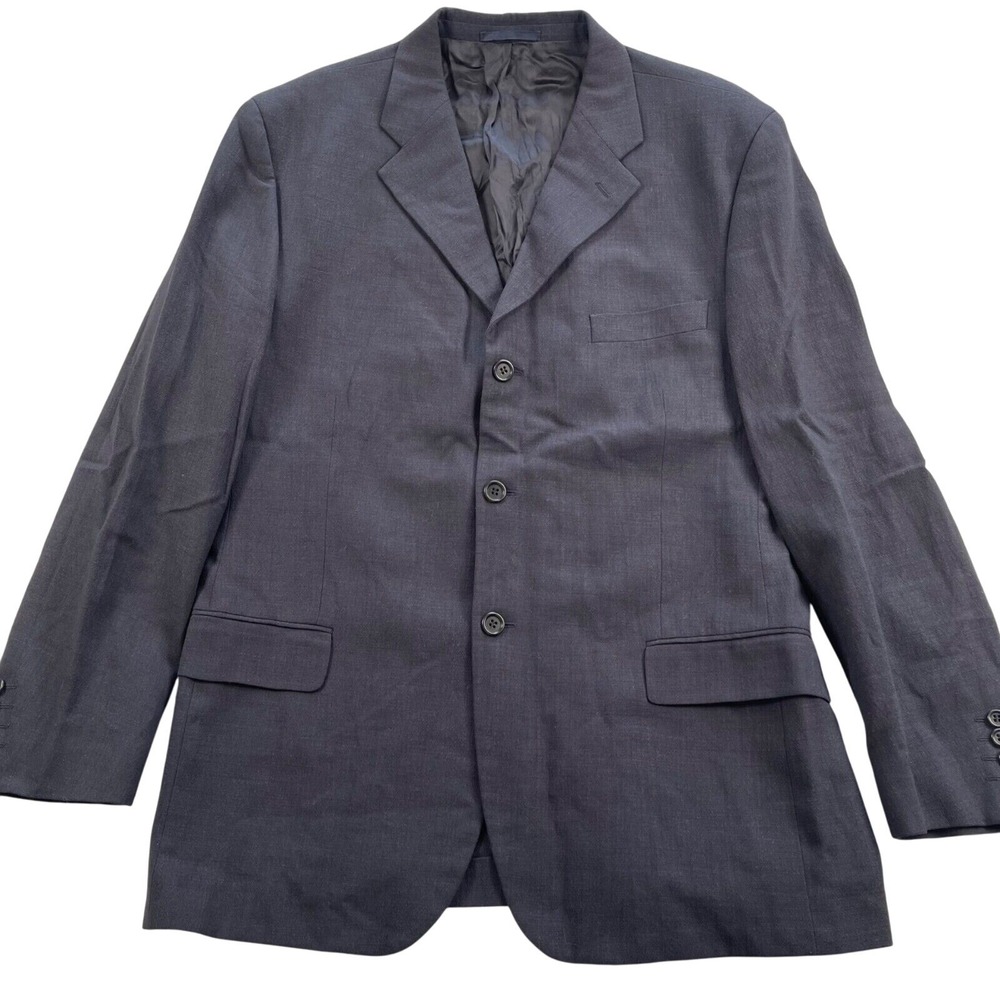 Massimo Dutti Blazer Jacket‎ Mens 54 / US 44R Navy Wool Linen Blend Three Button